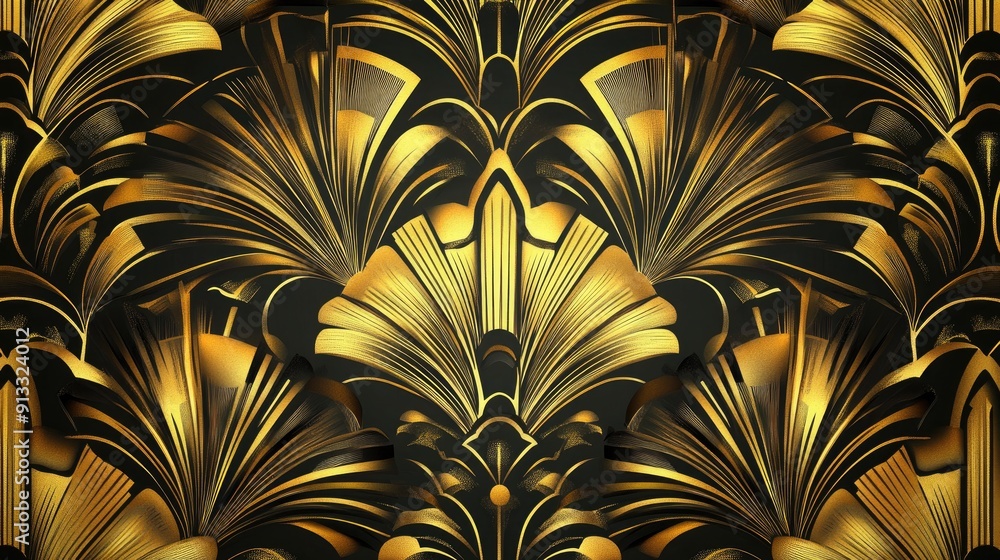 Poster golden art deco pattern background. perfect for adding a touch of luxury and sophistication to your 