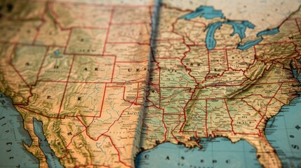 Fototapeta premium A Close-Up View of an Antique Map of the United States of America