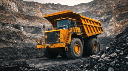 Yellow Dump Truck in Coal Mine