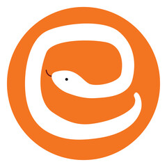 2025年巳年のへびキャラクターの巳文字イラスト/朱色・白抜き