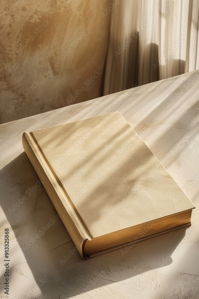 Poster A book sits on a table next to a window, ideal for reading and learning