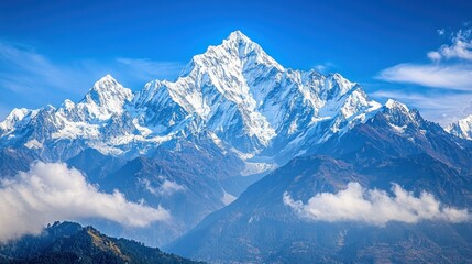 Snow-capped Mountain Peaks in Majestic Landscape