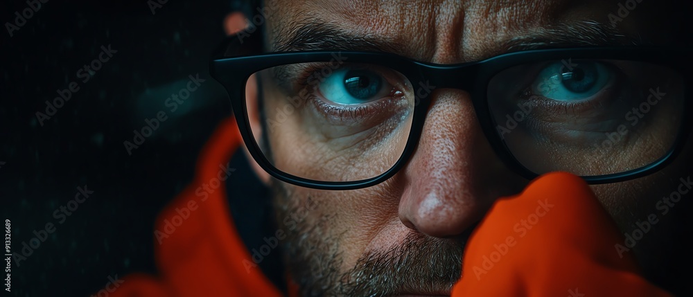 Poster data scientist feeling focused and motivated while analyzing big data in the cloud, symbolizing inno