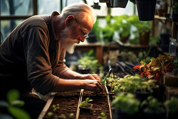 Fototapeta premium photo of a gardener working in a greenhouse, working in a greenhouse gardener