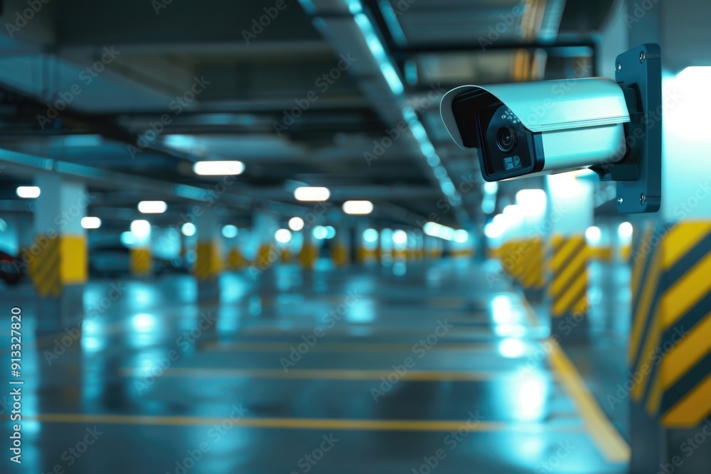 Aufkleber A large parking garage with numerous parking spaces available