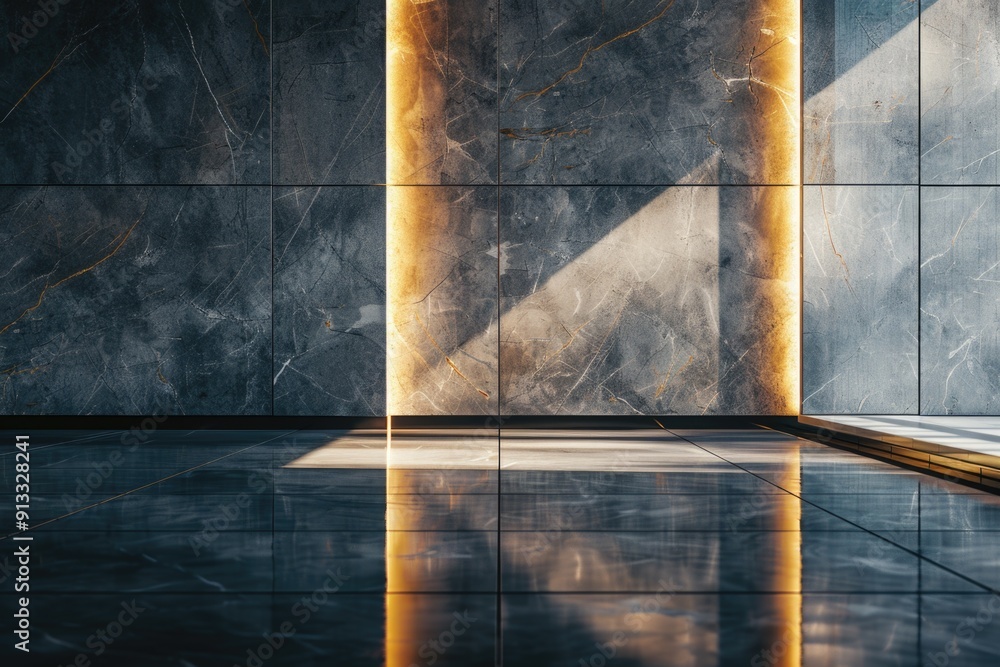 Poster a room with a marble floor and a large window