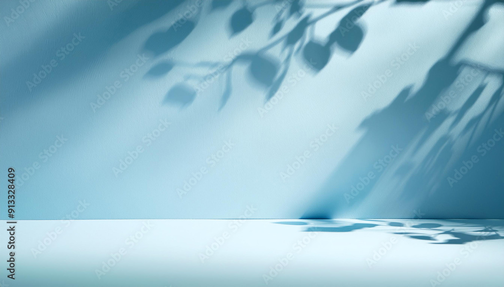 Poster minimalistic abstract gentle light blue background for product presentation with light and intricate