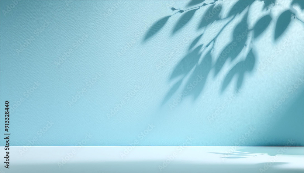 Poster minimalistic abstract gentle light blue background for product presentation with light and intricate
