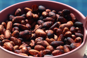 Cocoa nuts roasted under the sun