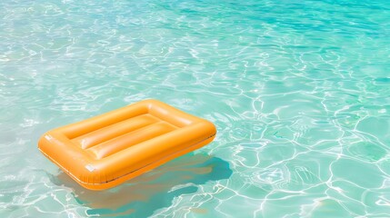 Golden Oasis: An inflatable pool raft floats serenely on crystal-clear turquoise water, inviting relaxation and fun in the sun.