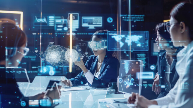 Remote team using augmented reality for virtual meetings.