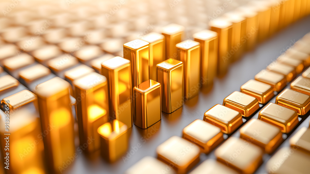 Aufkleber elegant and sophisticated golden metallic cubes arranged in a geometric abstract background pattern 