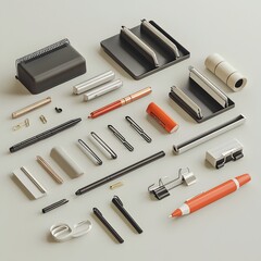 Meticulously Organized Collection of Everyday Office Essentials on Minimalist Backdrop