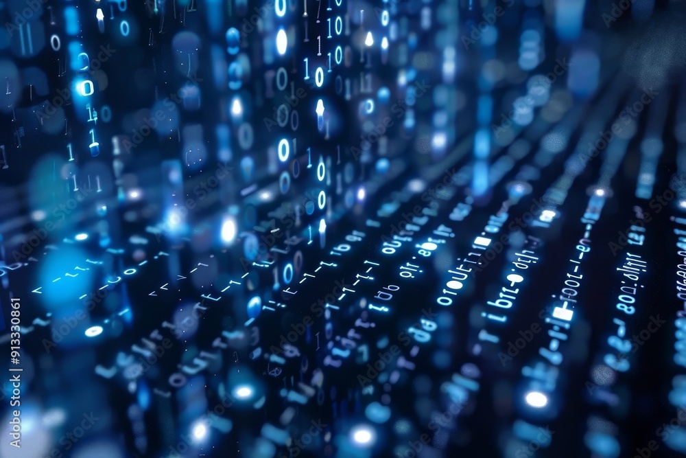 Aufkleber binary code streaming across a dark background, symbolizing digital communication