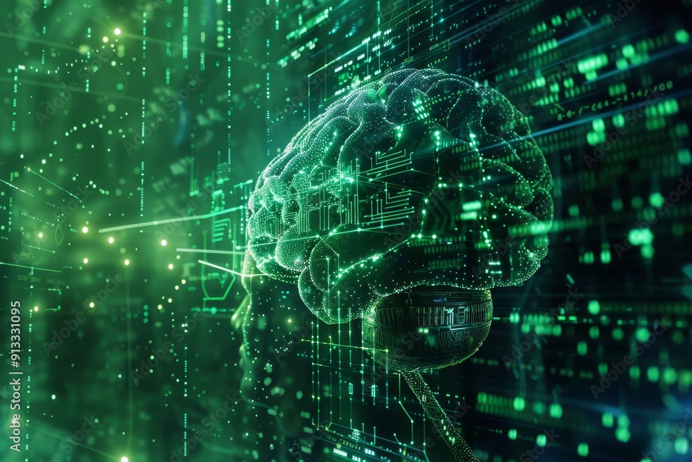 Aufkleber a digital brain composed of circuitry and neural networks in cyberspace