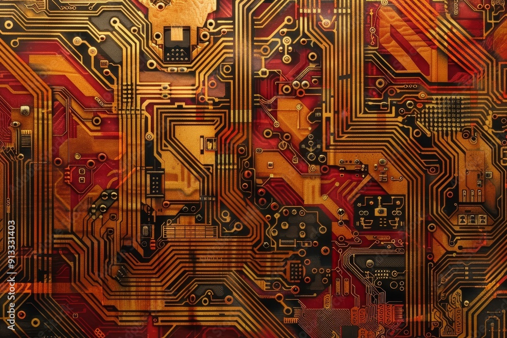 Poster circuit board patterns forming intricate designs in a digital realm