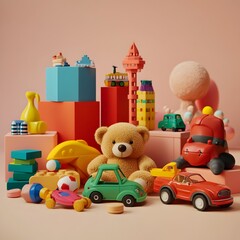 Streamlined Toy Collection - Minimalist Arrangement of Beloved Childhood Playthings