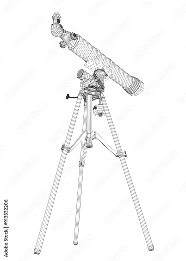 Aufkleber wireframe drawing of telescope - astronomy tool. telescope in simple outline vector illustration. 3d