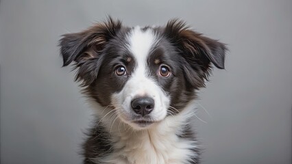 Closeup of an adorable border collie puppy gazing curiously at the camera , border collie, puppy, closeup, curious, adorable