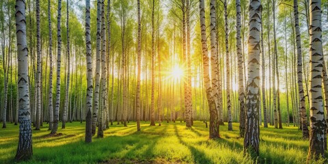 Sunlight filtering through a serene birch forest, nature, sunlight, trees, birch, forest, peaceful, tranquil