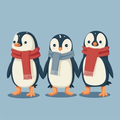 Obraz premium 26. Penguins, dressed in winter scarves, flat design illustration