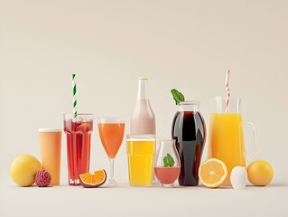 Meticulously Arranged Refreshing Beverages in a Clean and Modern Presentation