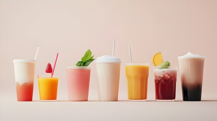 Fototapeta premium Vibrant Beverage Collection Featuring an Array of Coffee,Tea,Juice,Soda,and Smoothie Options