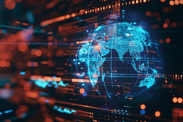 Fototapeta premium Holographic globe displaying global data and information for futuristic analytics