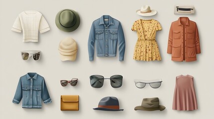 Neatly Arranged Clothing Items in Modern Minimalist Rendering