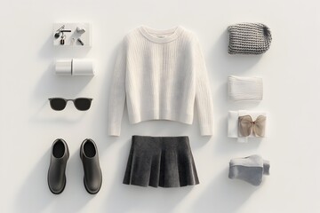 Meticulously Arranged Fashion Pieces in Sleek,Minimalist Setting