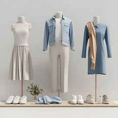 Precisely Composed Minimalist Fashion Ensemble in Neutral Surroundings