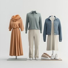Precisely Composed 3D Rendered Clothing Ensemble in Refined Minimalist Style