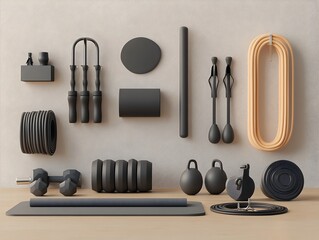 Minimalist 3D Rendered Fitness Equipment Still Life with Sleek Contemporary Aesthetic