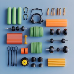 Assortment of Fitness Equipment Arranged in Minimalist Contrast