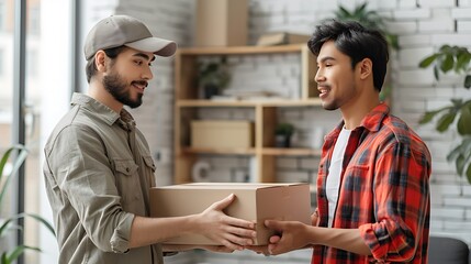 Obraz premium concept for delivery service receiving package from courier