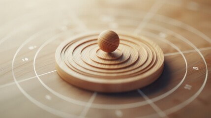 A serene wooden sphere sits at the center of concentric circles, symbolizing balance and harmony in design and nature.