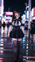 夜の街の地雷系女子