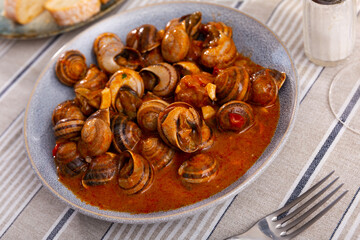 Dish of snails prepared at spanish style, tapas