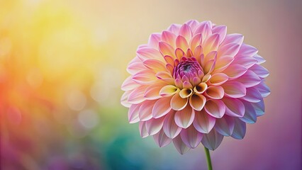 Vibrant Gradient Dahlia Flower on Soft Pastel Background, dahlia, colorful, vibrant, gradient, flower, blossom, petal