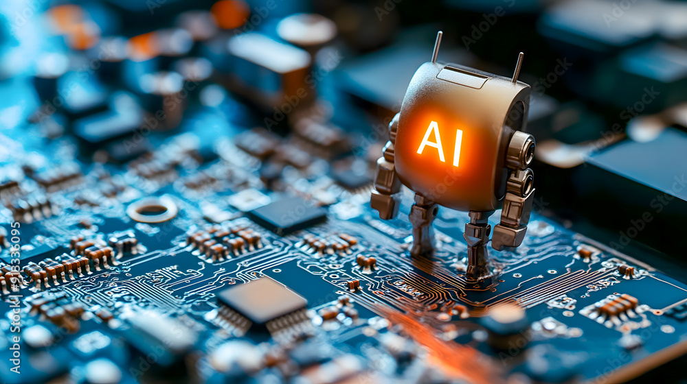 Poster intelligence robot circuit board futuristic technology concept close up view of an electronic circui