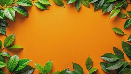 Fototapeta premium Vibrant orange with green leaf background, orange, fruit, Citrus, fresh, healthy, vitamin C, tropical, juicy, ripe, vibrant