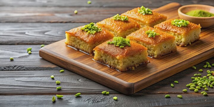 Turkish dessert kadayif served on a wooden board , Turkish, dessert, kadayif, sweet, Turkish cuisine, traditional, food