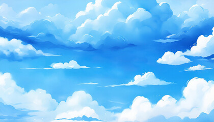 2D watercolor blue sky design with cloud for background, abstract texture, hand drawn painting