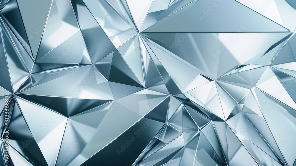 Poster a stunning abstract pattern featuring reflective metallic surfaces and sharp geometric shapes, perfe
