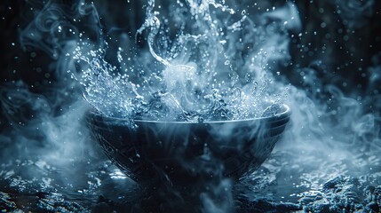 Water Splashing in a Bowl with Smoke