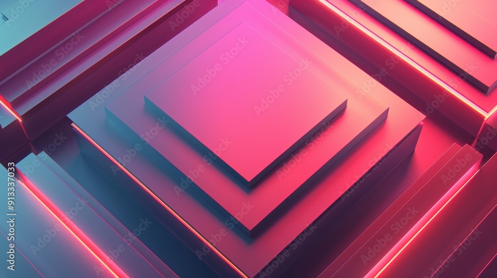 Poster a vibrant abstract design featuring layered shapes with glowing edges, creating a modern and dynamic