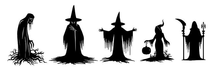 silhouette horror scary characters set