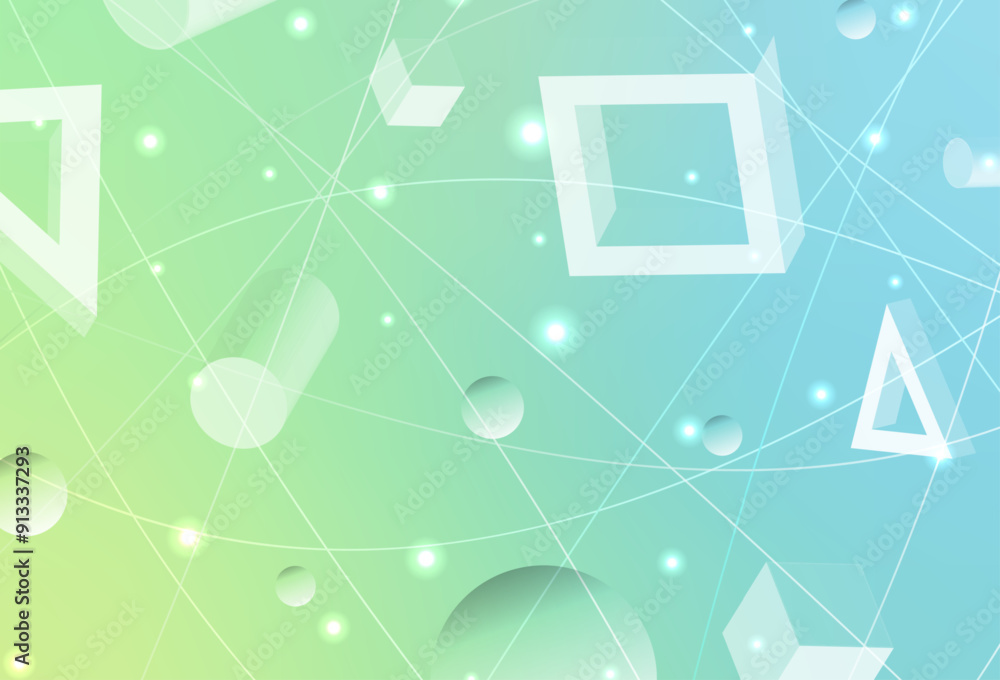 Poster light blue, green vector texture with poly style with circles, cubes.