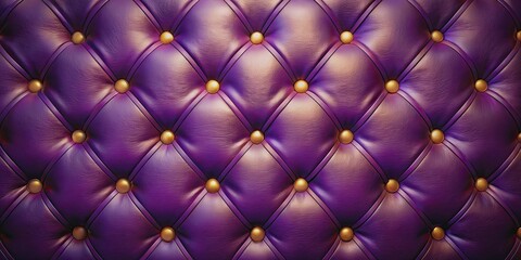 Obraz premium Luxurious leather upholstery with golden button pattern on violet background. -rendered image, leather, upholstery