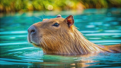 Capybara enjoying a swim in a refreshing pool on a sunny summer vacation, capybara, swim, pool, water, summer, vacation, rest